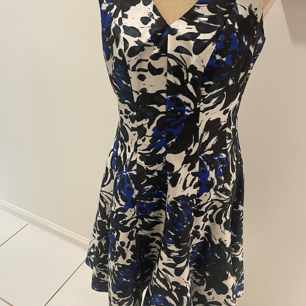 Just...Taylor Black, White & Cobalt Blue Fit-and-Flare Dress
